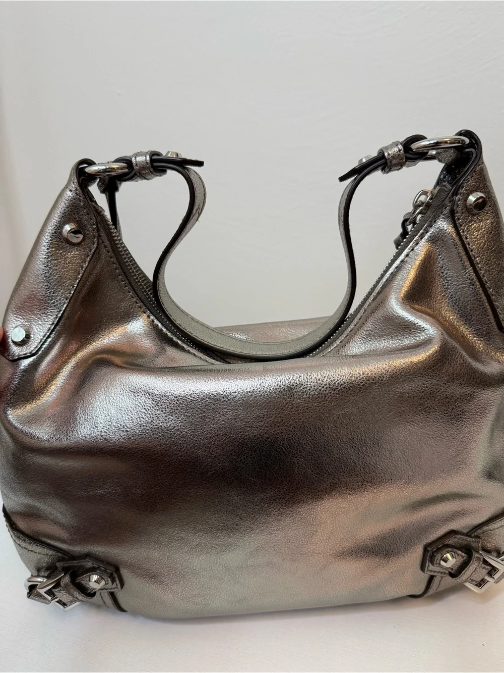 Michael Kors Metallic Silver Shoulder Hobo Bag